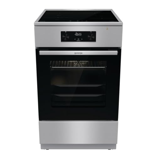 Gorenje GEIT5C61XPG Elektro-Standherd mit Induktionskochfeld, 50cm Breite, 70 L, Pizza Funktion, FrozenBake, AirFry, MultiAir Technologie, HomeMade Backofenform, AquaClean, FastPreheat, Edelstahl