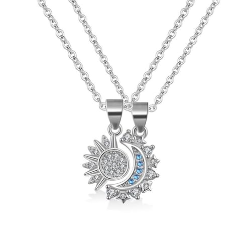 FDEETY Personalisiert Edelstahl Paar Halskette Sonne und Mond mit Edelstein