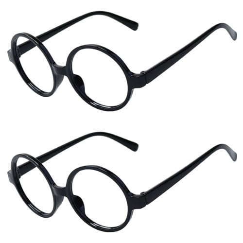 TGKEAIY 2 Stück Retro Runde Brillen, Nerd Brille, Spielzeugbrille, Accessoire für Karneval, Mottoparty, Verkleidung, Halloween, Weihnachten, Cosplay, Schwarz