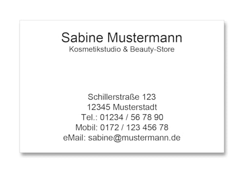 Personalisierte Visitenkarten selbst gestalten, 100 Stück, 85x55 mm, 350g/m2 matt, hochwertiger Druck, inkl. Kartenspender