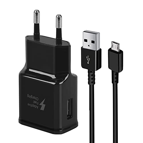 Ladegerät Schnelle Ladung AFC 2A USB Netzteil mit 1,5 m Micro-USB-Kabel Kompatibel mit Samsung Galaxy S7/S7 Edge/S6/S6 Edge/S5/S4/A03/J7/J3/Note 5/Note 4/3/LG G4/G3, Xiaomi, Redmi usw(Schwarz)