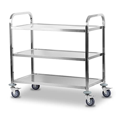 Mahlzeit Edelstahl Servierwagen mit 3 Etagen | 101,5 x 95 x 48,5 cm | Servicewagen mit Rollen und Feststellbremsen | 3 Etagen | Rollwagen, Geschirrwagen, Service Wagen, Catering, Gastro Servierwagen