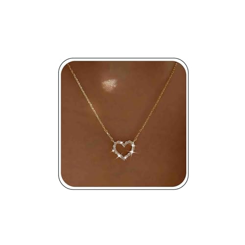 Boho Hochzeit Cz Tiny Heart Halskette Gold Kleine Strass Zierliche Herz Kette Anhänger Halskette Zart Einfach Niedlich Kristall Liebe Form Choker Hohl Glitzernd Dünne Zirkonia Minimalistisch Frauen