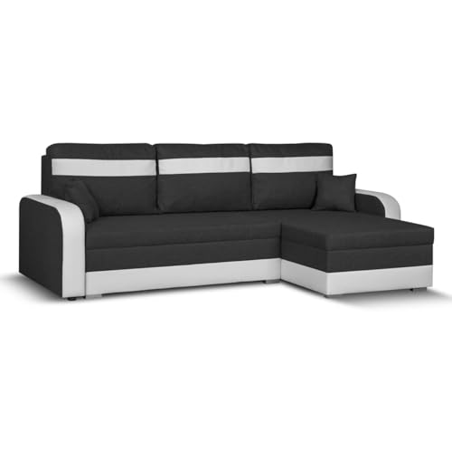 SENTO TRADE Ecksofa mit Schlaffunktion, Bettkasten, L-Form Eckcouch, Schlafsofa, inkl. Hocker, Bonellfederkern, CONDI (dunkelgrau-weiß)