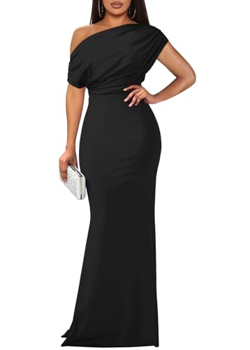 YMDUCH Damen Elegant Ärmellos Schulterfrei Bodycon Lang Formal Party Abendkleid, schwarz, Groß