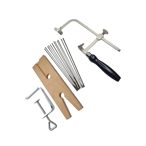 3-in-1 Professionelles Juweliersägen-Set – verstellbarer Sägerahmen, 144 Klingen (Größen 1/0–2) und V-Schlitz-Holzbankstift mit Klemme – Schmuckherstellung, Holz, Metall und Handwerk
