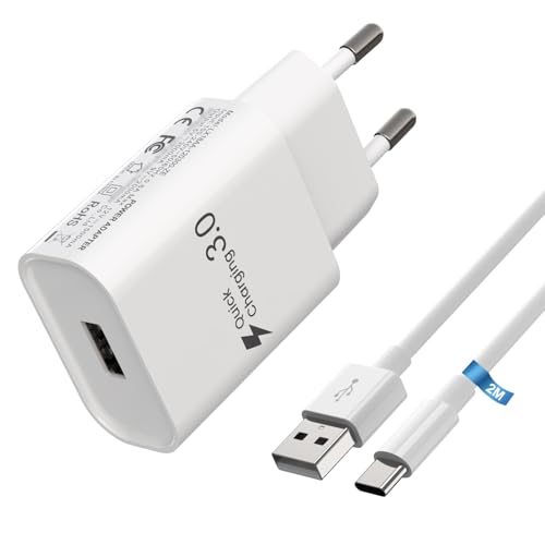 Super-Schnellladegerät 3.0 für Samsung LadekabelHuawei P30 Pro, P30 Lite, P20 Lite, P20, Xiaomi Google HTC LG Oppo Meiuzu ZTE Oneplus Nokia Sony usw. mit 2 m langem Typ-C-Kabel
