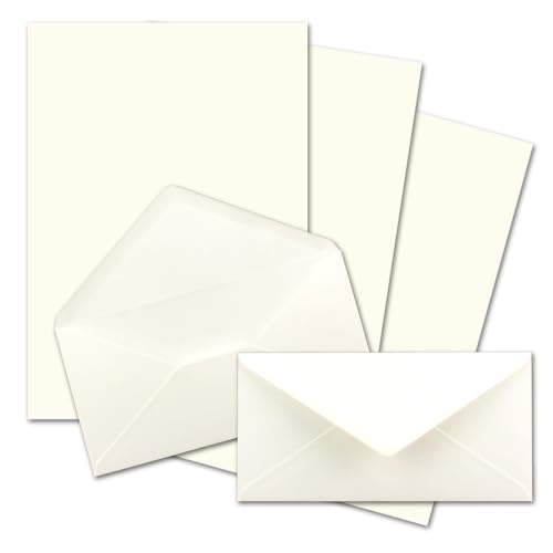 25x Briefpapier Set DIN A4 mit DIN Lang Briefumschlägen, Nassklebung - Naturweiß - mattes Schreibpapier mit Kuverts - FarbenFroh by GUSTAV NEUSER