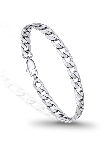 PROSTEEL Armband Herren Panzerkette Edelstahl Panzerarmband Armkette Damen Gliederarmband Männerarmband Armschmuck Kette 19CM lang, 6mm breit, in Silber