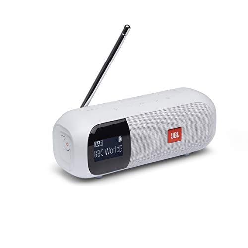 JBL Tuner 2 Radiorekorder - Weiß – Tragbarer Bluetooth Lautsprecher mit MP3, DAB+ und UKW Radio – Kabelloser Musikgenuss von bis zu 12 Stunden