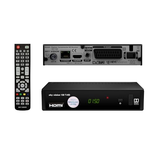 Sky Vision 150 T-HD Digitaler DVB-T2 Receiver, HDTV, Dolby Digital Plus Unterstützung, mit mehrsprachiger Menüführung und Installationsassistenten