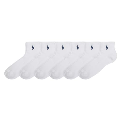POLO RALPH LAUREN Damen Performance Baumwoll-knöchelsocken – 6 Paar – Atmungsaktives Mesh und Sportdämpfung Cushion Quarter, Weiss/opulenter Garten, 36.5-43 EU (6er Pack)
