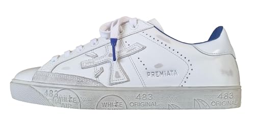 PREMIATA Herrenschuhe Lederschuhe Steven_6652 Weiß-Blau, weiß blau, 43 EU