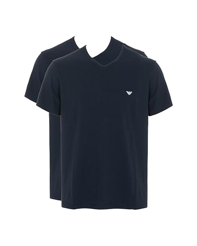 Emporio Armani Man's Core Logoband 2-Pack V Neck T-Shirt Blue XL Regular, Armani Blue/Armani Blue, XL