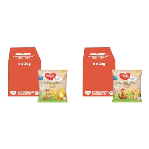 Bundle of Milupa Entdeckerbande – Knusperräder Linse-Mais x Knusperstangen Kichererbse – Ab 10+ Monaten – 16 x 20 g