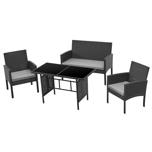 SVITA Brooklyn XL Polyrattan Essgruppe Lounge Garnitur Gartenmöbel Set Esstisch Schwarz