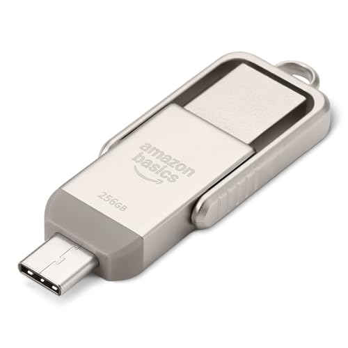 Amazon Basics USB-Speicherstick, USB-Stick mit zwei Anschlüssen (USB-C und USB-A), 256GB, Champagner-Silber