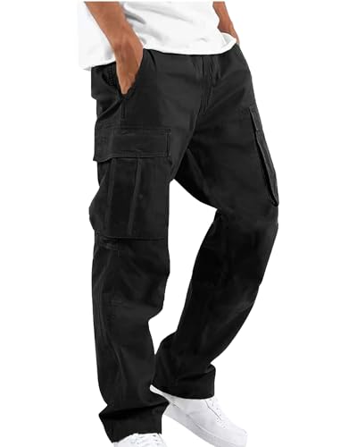 DUOLUVA Cargohose Herren Baggy Arbeitshosen Männer Winter Stretch Cargo Pant Mens Schwarz S
