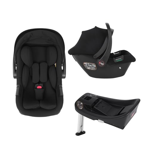 BabyVoyage i-Size 40-85cm Babyschale Autositz, Kindersitz mit isofix Basisstation, Autositz von geburt Gruppe 0+, Einsatz für die Jüngsten im set,UPF 45+ Sonnenschutz, atmungsaktives Mesh Schwarz