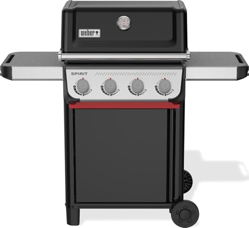 Weber Spirit E-410 Gasgrill, 4 Brenner, 51 x 46 cm Grillfläche, Warmhaltegitter, integriertes Thermometer, 2 Räder - schwarz/silber (1500888)