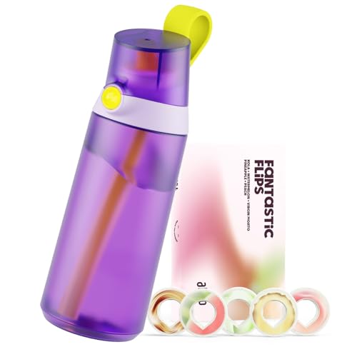AIR UP® Trinkflasche Click Squid Purple Original Starterset mit Pods in 5 Geschmacksrichtungen | 600ml Trinkflasche mit zuckerfreiem Geschmack | spülmaschinenfest, BPA-frei