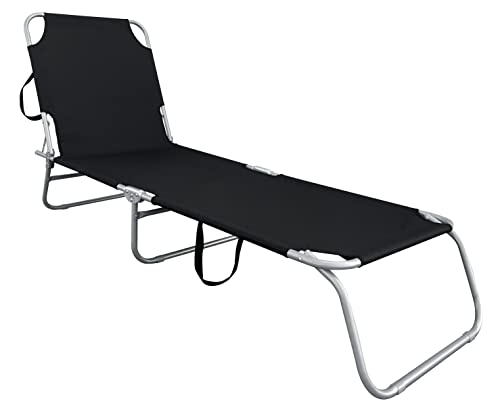Spetebo 3-Bein Gartenliege klappbar mit Tragegurten - schwarz - Relax Sonnenliege mit 4-Fach verstellbarem Rückenteil - Liege für Camping Garten Pool Spa Wellness
