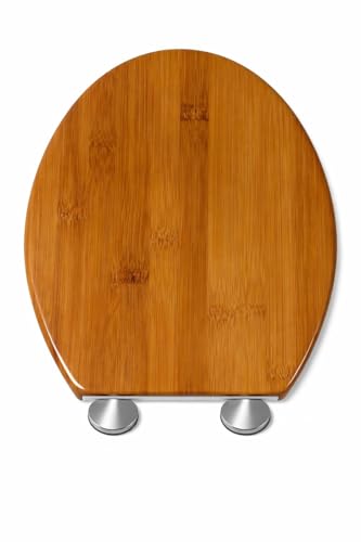 BigDean Toilettendeckel mit Absenkautomatik in Holzoptik oval - antibakterieller WC Sitz aus Duroplast weiß belastbar bis 150kg mit Schnellverschluss zum einfachen reinigen - Edelstahl