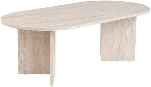 Hanah Home Elegant Coffee Table, Travertine Color, 119 x 39.8 x 60 cm | 100% Melamine Coated Particle Board, 18 mm Thickness | Stylish Marble Design for Modern Living Spaces