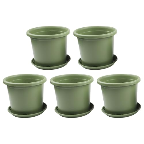 URPIZY 5er Set Kunststoff Blument?pfe mit Untersetzer, Gro?e Pflanzk¨¹Bel mit Drainage L?Chern, Wetterfeste T?pfe f¨¹r Zimmerpflanzen Balkon Garten Terrasse, Gr¨¹n