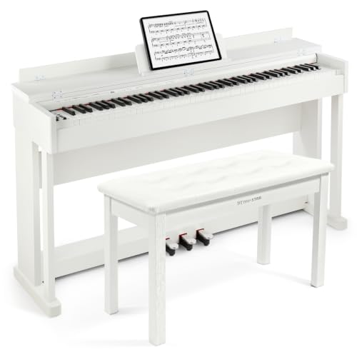 MUSTAR 88 Tasten Digitalpiano mit Hammermechanik, Klavierhocker, Weiß