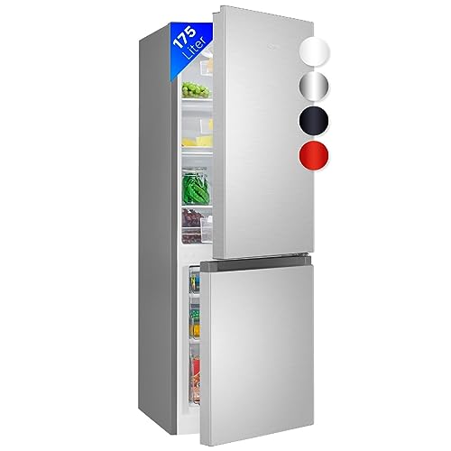Bomann® Kühlschrank mit Gefrierfach | Energieklasse E | 143cm | Kühl Gefrierkombination leise 39 dB | 3 Ablagen & 3 Schubladen | Türanschlag wechselbar | 175L Kühlgefrierkombi | KG 320.2 inox