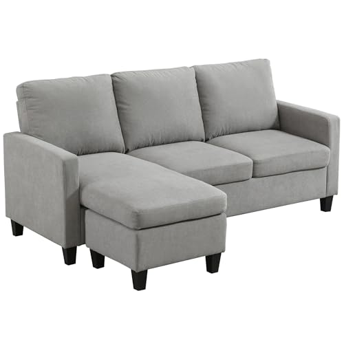 HOMCOM Ecksofa Couch mit Wendbar Chaiselongue 3 Sitzer Sofa L Form Gepolsterte Eckcouch für Wohnzimmer, Schlafzimmer, 197 x 139 x 91 cm Grau