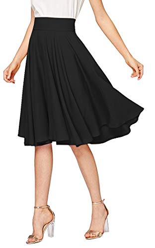 Emma & Giovanni - A-Linie Elegant Faltenrock Hohe Taille Midi-Rock - Damen (Schwarz, 42-44)