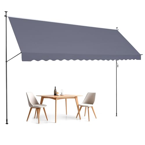 VEVOR Klemmmarkise 450 x 120 cm, Balkonmarkise mit Handkurbel, Sonnenmarkise, Terrassenüberdachung Sunsetter Deck, Höhenverstellbar von 218 bis 309 cm, Markise für Terrasse/Balkon/Garten, Grau