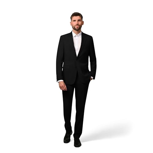 Hirschthal Herren 2-TLG. Business Anzug Regular Fit - Anzughose & Sakko - mit Kleidersack - Schwarz 58