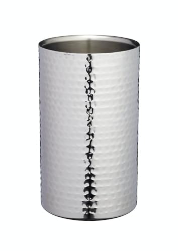 BarCraft Weinkühler, doppelwandiger Edelstahl Champagnerkühler, 12 x 20cm, gehämmertes Finish, Silber
