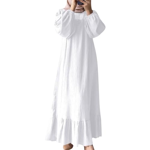 2026 - Damen Abaya, langärmelig, muslimisches Kleid, Gebetskleidung, lässiger Kaftan Halloween Ring (White, XL)