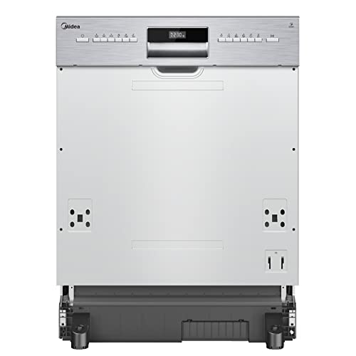Midea SI 3.60N wi Geschirrspüler 60 cm Teilintegriert, 13 Maßgedecke, Halbintegrierter Spülmaschine mit WiFi, Extra Trocknung, 7 Programme, 49dB, 0~24 Startverzögerung - Inox