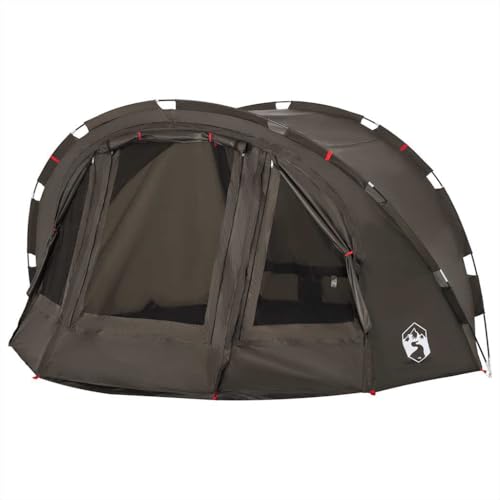 vidaXL Angelzelt 4 Personen, Karpfenzelt mit Steckverbindungssystem, Campingzelt mit E-Anschluss, Anglerzelt Zelt, Braun 190T Polyester