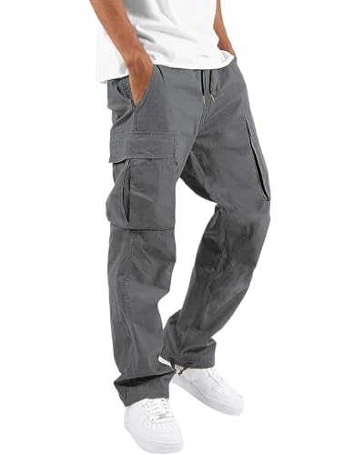 NEMXCE Cargohose Herren Chino Hose aus Leichter Baumwolle mit 6 Taschen Jogginghose elastischer Taille mit Kordelzug Freizeithose für Männer