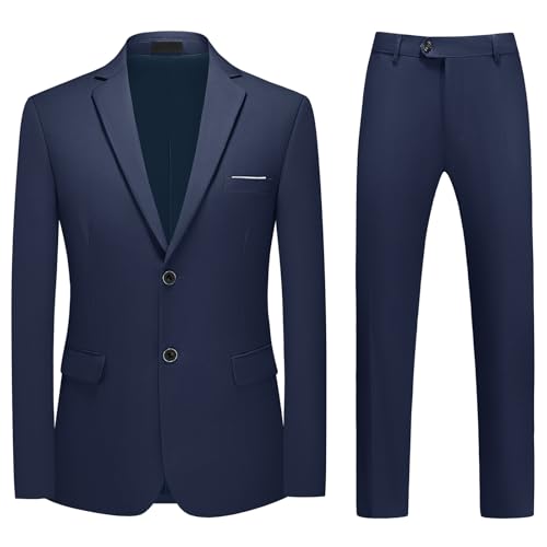 MODFUL Herren Anzüge 2-teilig Zwei Knöpfe Slim Fit Business Lässig Sakko Hose Smoking Set (Blau, L)