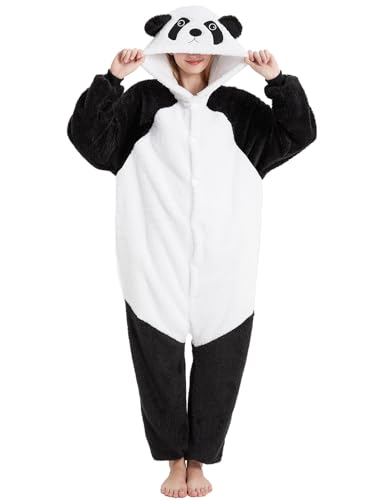 chuangminghangqi Kuscheliger Tier Einteiler Herren Overall Schlafanzug Winteranzug mit Knopfleiste Themenparty Damen Pyjama Faschingskostüm Onesie Plüschkostüme Jumpsuit Kuschelig(Weiß-7108,XXL)