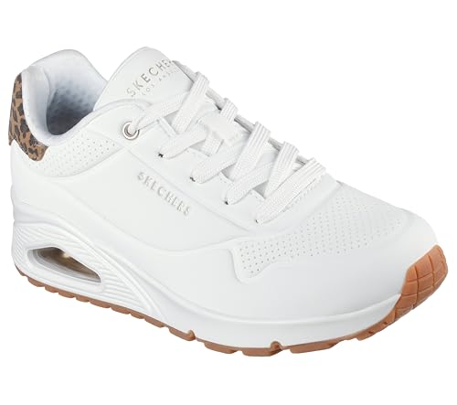 Skechers DeltaRoad Max Cushioning Herren-Laufschuh, Weißes Durabuck Leopardenmuster Wildleder Mesh Tri, 41 EU