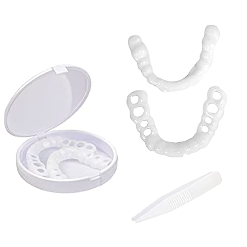 NITAIUN 2 Stück Veneers Zähne Zahnersatz Instant Veneers Gebiss Gefälschte Zähne Obere und untere Veneers Schnapp Gebisszähne Komfort Prothesen Zähne Smile Zähne Minipinzette(2 Stück)