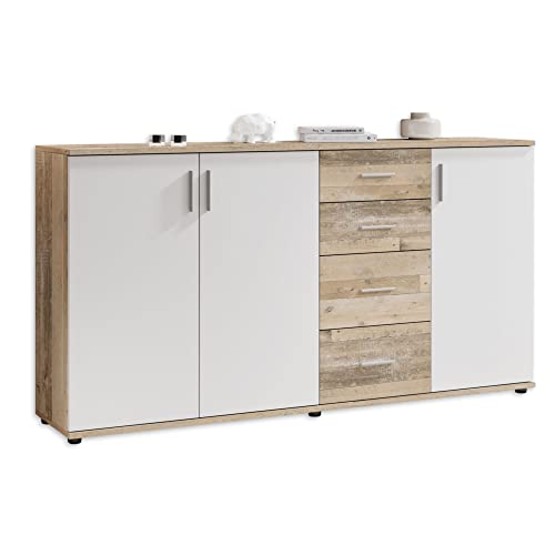 BOBBY Kommode in Old Style Optik, Weiß - Modernes Sideboard mit viel Stauraum für Ihren Wohnbereich - 160 x 82 x 35 cm (B/H/T)