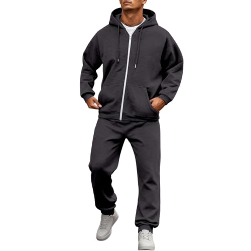winter herren, Jogginganzug Herren Baumwolle Sportanzug Jogging Anzug Set 2-Teilig Reißverschluss Sweatshirt und Jogginghose Zweiteiler Freizeitanzug Casual Y2K mit Taschen Hausanzug, Braun, XL