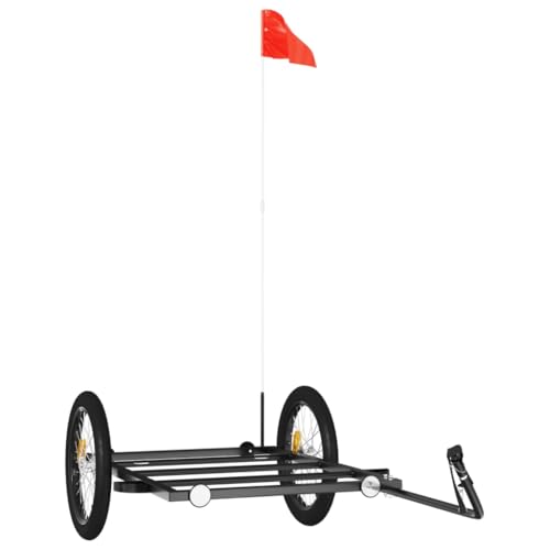 vidaXL Fahrradanhänger 135x68x37 cm, pulverbeschichtetes Eisen, Schwarz, Fahrradkarren für Gepäck, Pflanzen & Werkzeuge, Sicherheitsflagge, Tragkraft 45 kg, Outdoor Transport