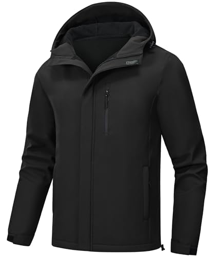 Huayuzh Softshelljacke für Herren Winterjacke Wasserdicht Winddicht Warme Fleece Gefüttert Regenjacke Wandern Camping Schwarz XL
