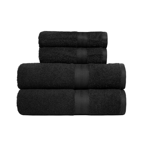 Amazon Basics Handtücher Set 4-teilig, 100% Baumwolle Ausbleichbeständig Weich, 2 Badetücher + 2 Handtücher, Schwarz