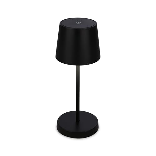 BRILONER – LED Tischlampe Kabellos, Dimmbare Nachttischlampe Touch, Schreibtischlampe, Leselampe, Tischleuchte Outdoor und Indoor, USB-C, Camping Lampe, Warmweißes Licht, Ø105x260 mm (DxH), Schwarz